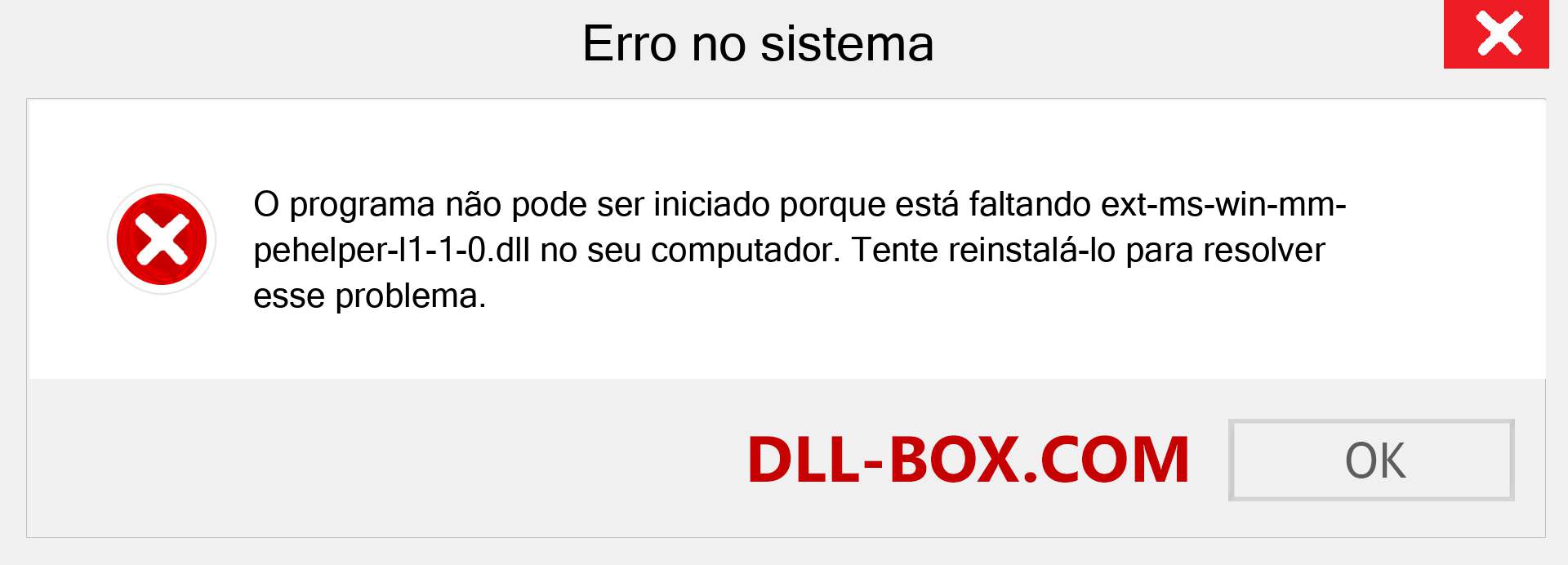Arquivo ext-ms-win-mm-pehelper-l1-1-0.dll ausente ?. Download para Windows 7, 8, 10 - Correção de erro ausente ext-ms-win-mm-pehelper-l1-1-0 dll no Windows, fotos, imagens